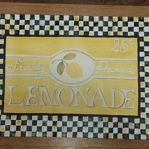 Hand-painted floorcloth - Freshly-Pressed Lemonade w checkerboard